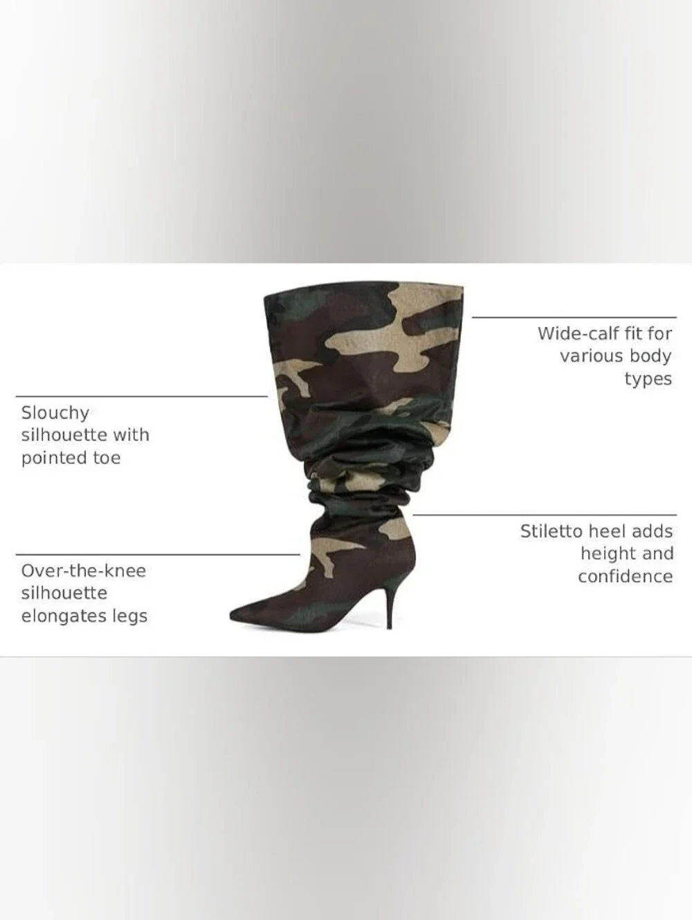 Trendy Camouflage Slouch Stiletto Knee-High Boots - Women